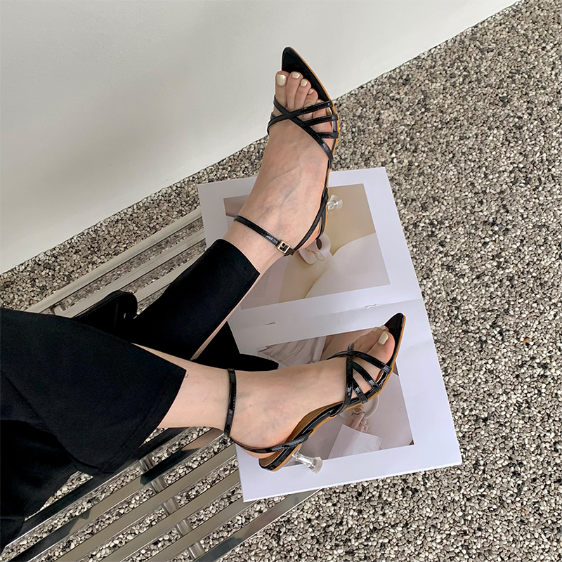Miting 2023 Summer New Cross Strap High Heel Women's Korean Style Ankle Strap Thin Heel Pointed Toe Open Toe Sandals - Image 2