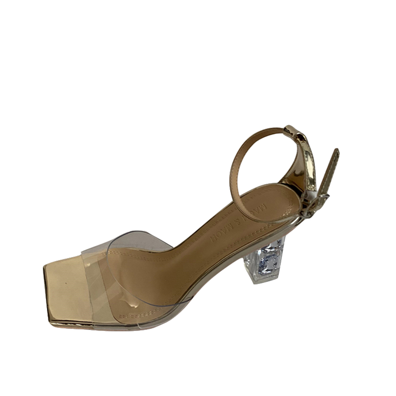 Women's Transparent Strappy Sandals Summer 2023 New Style Fashion Mid Heel Chunky Heel Crystal High Heels - Image 5