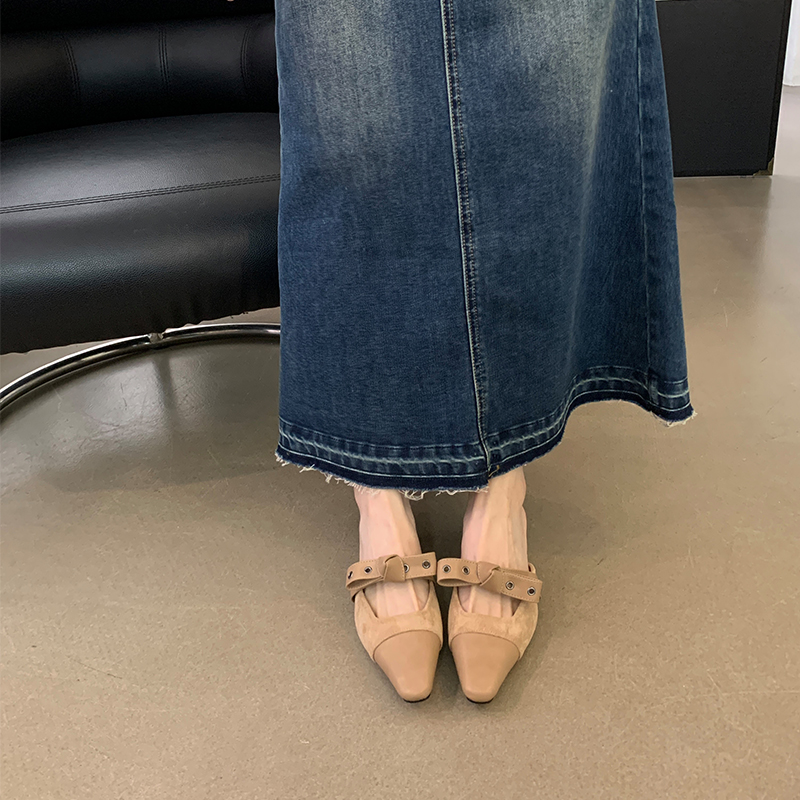 2024 Summer New Women's Square Toe Mule Slippers with Bow Chunky Heel Closed Toe - Image 3