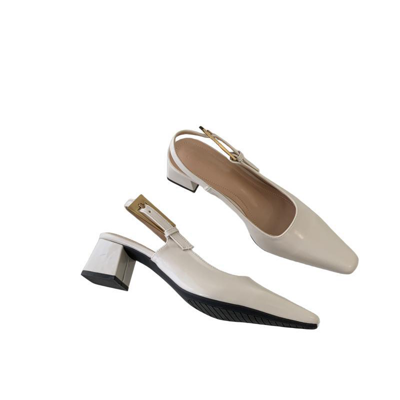 2024 New Summer French Style Women's Closed Toe Slippers Mid Heel Elegant Pointed Toe High Heels - Image 5