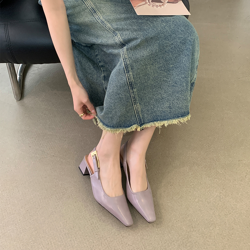 2024 New Summer French Style Women's Closed Toe Slippers Mid Heel Elegant Pointed Toe High Heels - Image 2