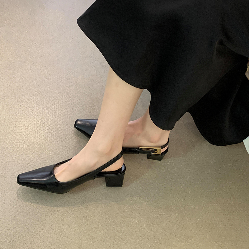 2024 New Summer French Style Women's Closed Toe Slippers Mid Heel Elegant Pointed Toe High Heels - Image 4