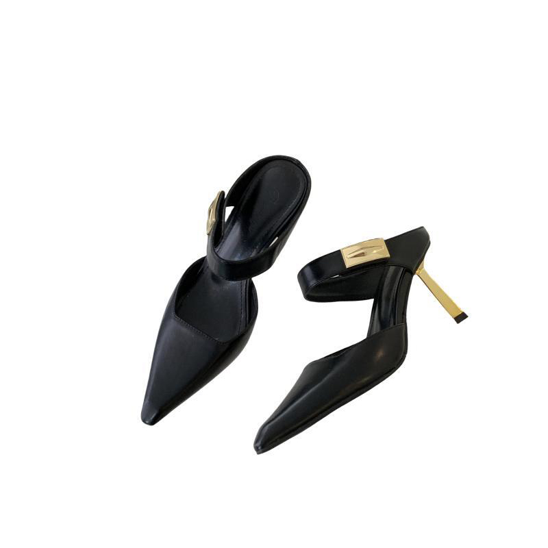 2024 Summer Women's Slippers Korean Style Closed Toe High Heel Slide Sandals - Image 5