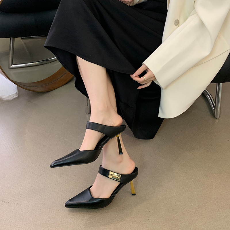 2024 Summer Women's Slippers Korean Style Closed Toe High Heel Slide Sandals - Image 2