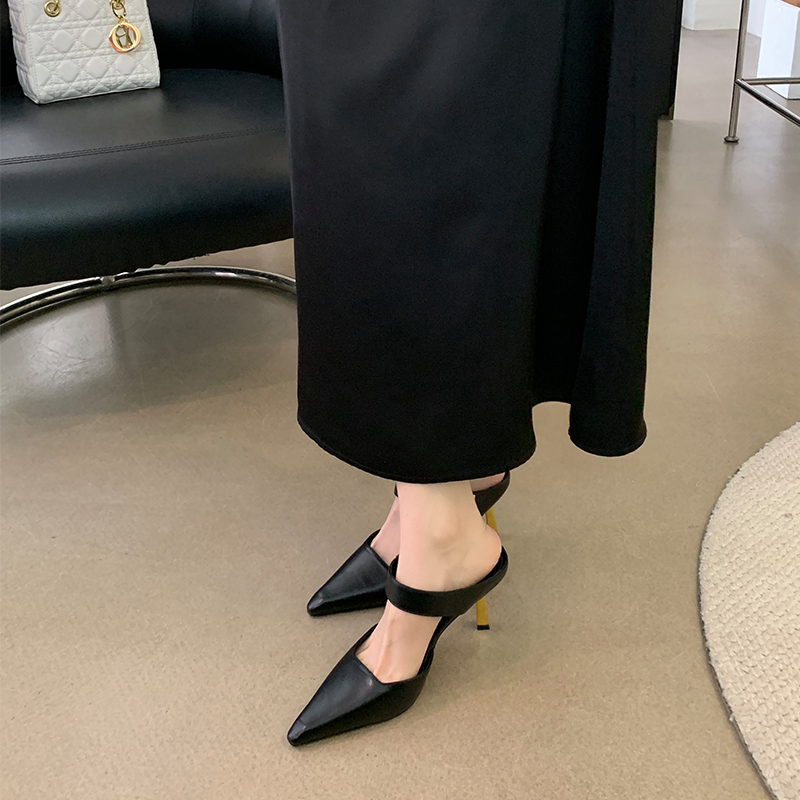 2024 Summer Women's Slippers Korean Style Closed Toe High Heel Slide Sandals - Image 4