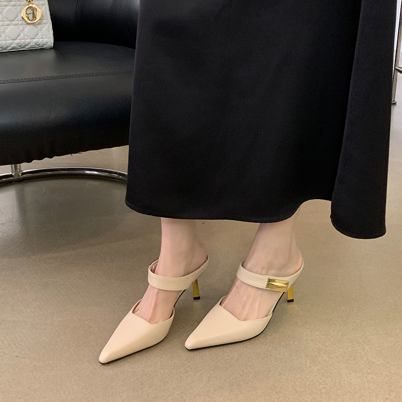 2024 Summer Women's Slippers Korean Style Closed Toe High Heel Slide Sandals - Image 3