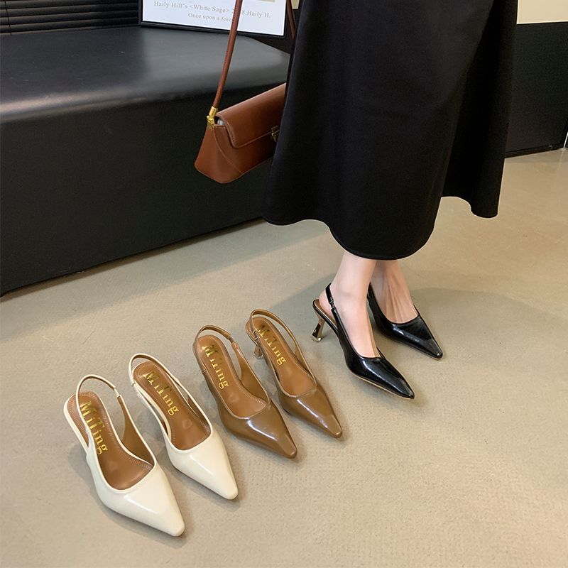 Women's Pointed Toe High Heel Sandals 2024 Spring New Style Thin Heel Ankle Strap Open Toe Shoes
