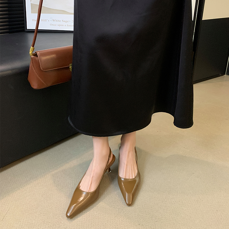 Women's Pointed Toe High Heel Sandals 2024 Spring New Style Thin Heel Ankle Strap Open Toe Shoes - Image 2