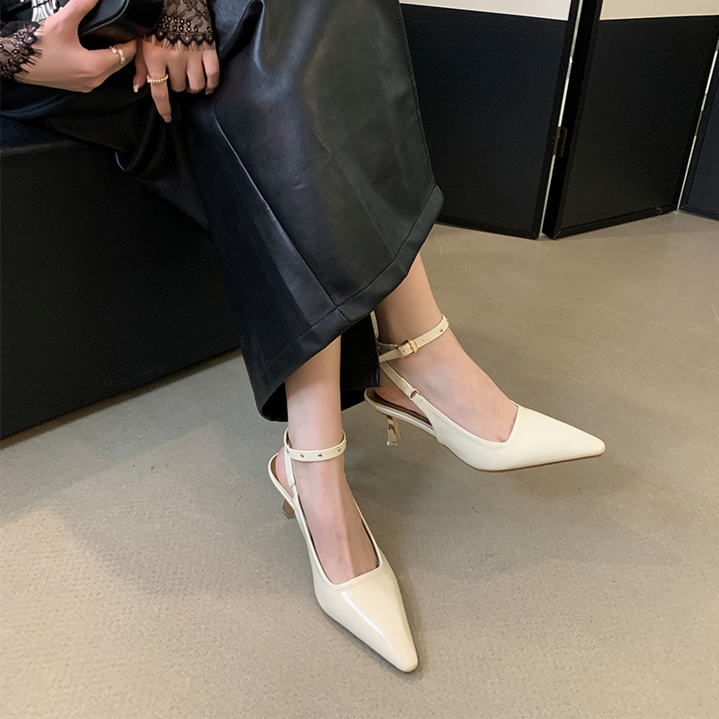 Women's Pointed Toe High Heel Sandals 2024 Spring New Style One-Strap Open Back Shallow Mouth Shoes - Image 3
