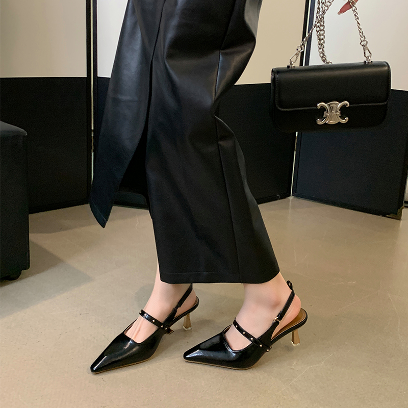 Women's Pointed Toe High Heel Sandals 2024 Spring New Style One-Strap Open Back Shallow Mouth Shoes - Image 2