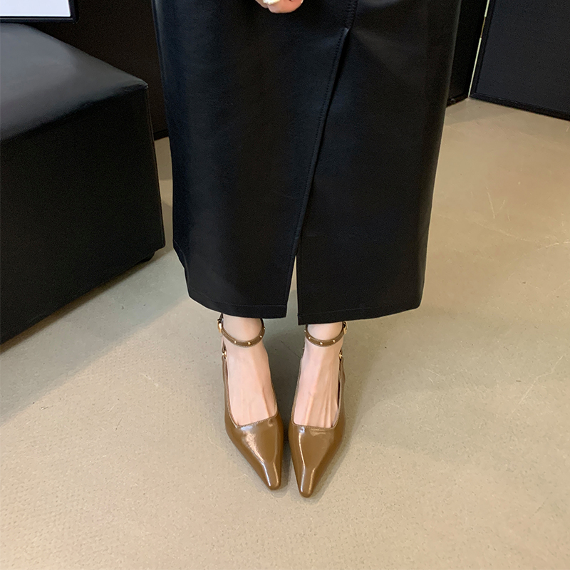Women's Pointed Toe High Heel Sandals 2024 Spring New Style One-Strap Open Back Shallow Mouth Shoes - Image 4
