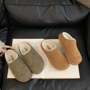 Wool Potato Women's Faux Fur Lined Slippers with Hidden Heel Loafers Real Leather Winter Shoes