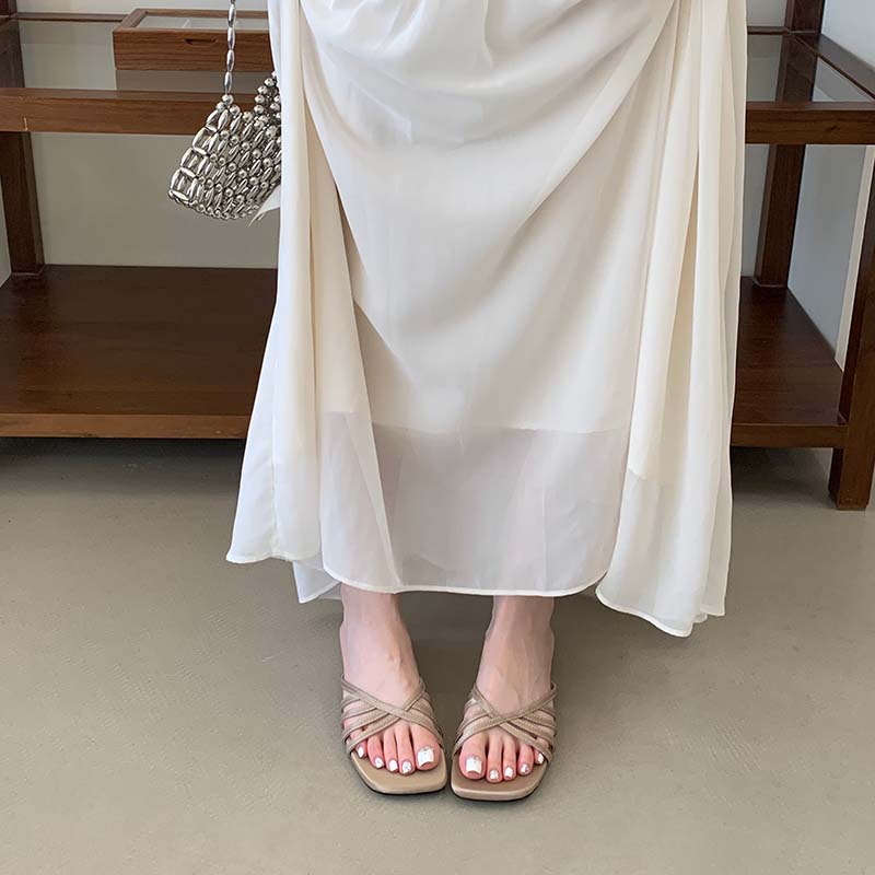 French Style Cross Strap Open Toe Wedge Slippers for Women Summer New Trendy Comfortable Vacation Beach Sandals - Image 2