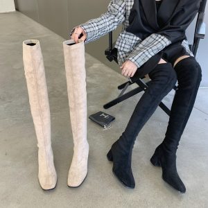 HMSZ Women's Over Knee Boots 2026 Fall Winter Square Toe Chunky Heel Slim Fit Stretch Boots